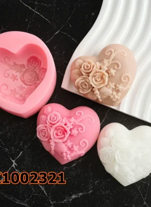 Silikon Kalıp Mum Kalıbı – Güllü Kalp
