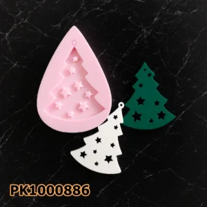 PK1000886 - Silikon Kalıp Mum Kalıbı - Yıldızlı Yılbaşı Çam Ağacı