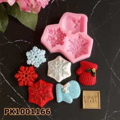 PK1001166 - Silikon Kalıp Mum Kalıbı - 3'lü Yılbaşı Eldiven Kartanesi