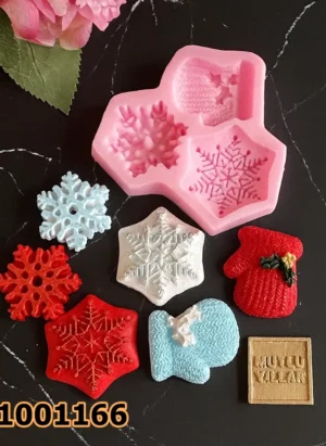 PK1001166 - Silikon Kalıp Mum Kalıbı - 3'lü Yılbaşı Eldiven Kartanesi