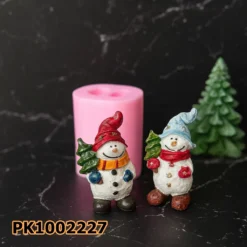 PK1002227 - Silikon Kalıp Mum Kalıbı - Çam Ağaçlı Kardan Adam
