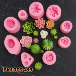 PK1002489 - Silikon Kalıp Mum Kalıbı - Sukulent Kaktüs 9'lu Set