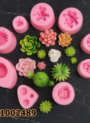 PK1002489 - Silikon Kalıp Mum Kalıbı - Sukulent Kaktüs 9'lu Set