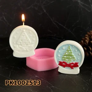 PK1002513 - Silikon Kalıp Mum Kalıbı - Çam Ağacı Desenli Kar Küresi