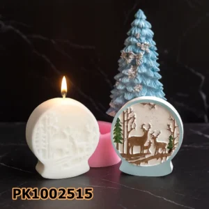 PK1002515 - Silikon Kalıp Mum Kalıbı - Geyik Desenli Kar Küresi