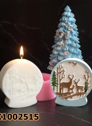 PK1002515 - Silikon Kalıp Mum Kalıbı - Geyik Desenli Kar Küresi