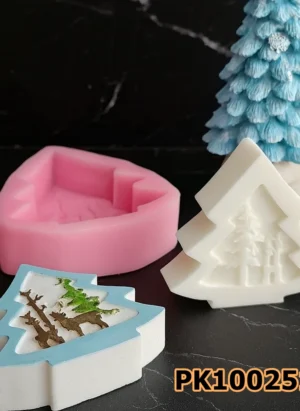 PK1002517 - Silikon Kalıp Mum Kalıbı - Geyik Desenli Çam Ağacı