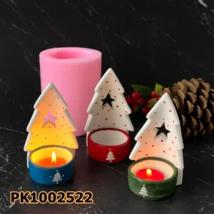 PK1002522 - Silikon Kalıp Mum Kalıbı - Yıldızlı Çam Ağacı Mumluk