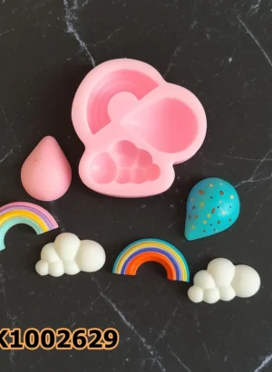 PK1002629 - Silikon Kalıp Mum Kalıbı - Gökkuşağı, Balon, Bulut