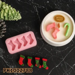 PK1002788 - Silikon Kalıp Mum Kalıbı - 4'lü Yılbaşı Çorapları