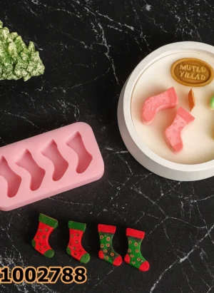 PK1002788 - Silikon Kalıp Mum Kalıbı - 4'lü Yılbaşı Çorapları