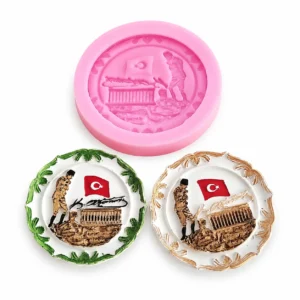 1365 - Silikon Kalıp Mum Kalıbı - Atatürk Desenli Yuvarlak Tabak